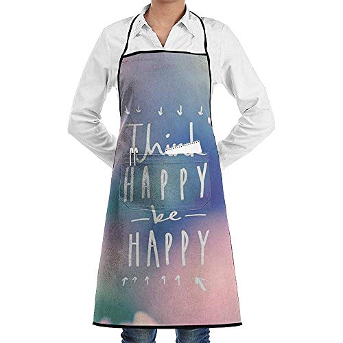 zhangyuB Think Happy Be Happy Bib Delantal for Women Men - Waterproof Chef Delantal with Front Pocket for Kitchen Cooking Craft Baking