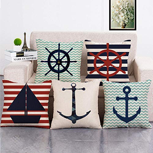 ZHAOCC Funda de cojín Funda de Almohada Sofá Funda de Almohada Juego de 5 Piezas de Lino Creativo Estilo Marinero Dormitorio de Moda Sala de Estar Decoración del hogar 45 * 45 cm