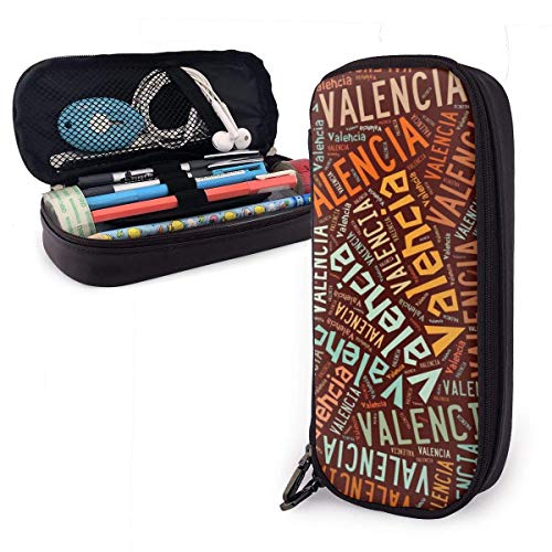 ZhaXiPingCuo Valencia American Surname Big Capacity Leather Estuche Pencil Pen Stationery Holder Large Storage Pouch Box Organizer College Makeup Pen Portable Cosmetic Bag