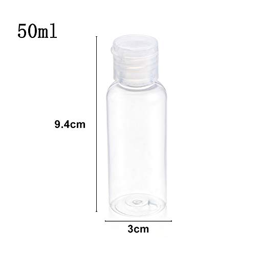zhiyi-online 50ml Botellas Transparentes de Viajes a Clear efillable Reutilizables contenedores vacíos plástica del Viaje Champú Loción Muestras Botellas (50 Piezas)