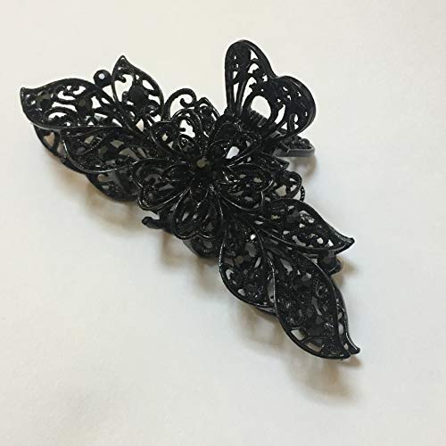 ZHOUCONGYING Accesorios para el Cabello Niñas Señora Women Retro Garra Flores De Pelo Clip De Metal De Gran Tamaño De La Mandíbula De Pelo Broches De Horquilla Grande del Pelo (Color : Black)