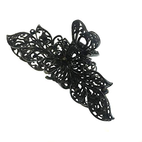 ZHOUCONGYING Accesorios para el Cabello Niñas Señora Women Retro Garra Flores De Pelo Clip De Metal De Gran Tamaño De La Mandíbula De Pelo Broches De Horquilla Grande del Pelo (Color : Black)