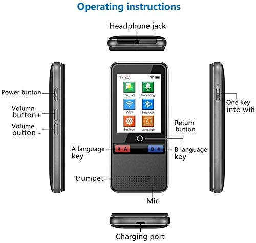 ZHUYU Inteligente traductor de la Lengua de Dispositivos, Inteligente bidireccional instantáneo traductor de la Voz con 2.4inch HD de Pantalla táctil, Compatible con Global 2.4G WiFi Hotspot, Soporte