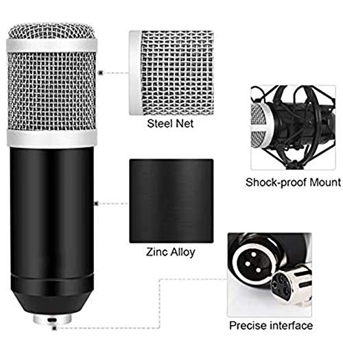 Zidao La grabación del micrófono, Plug and Play Mini micrófono con Eco Fuerte Canto del Karaoke del teléfono podcasting Radiodifusión grabación del micrófono Tarjeta de Sonido USB,Plata