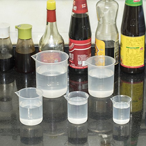 ZITFRI 5 Piezas Jarra Medidora Plastico Jarra Medidora Díafana Vaso Medidor Plástico de Equipo de vaso de laboratorio Vaso Graduado de Cocina 50ml 100ml 150ml 250ml 500ml