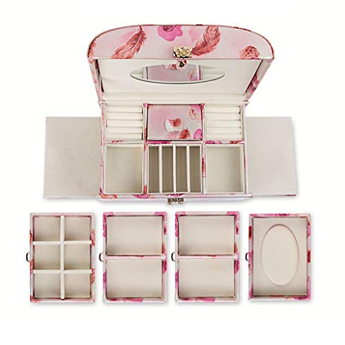 ZL Misty romántica Flor de Rose 3 Capas de joyería de Almacenamiento W/elíptico Espejo, cajón de la joyería for la exhibición, Dorado Cerradura, manillas, Boda Regalo de Brithday