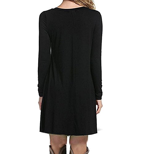 ZNYSTAR - Vestido holgado e informal de manga corta para mujer, estilo camiseta, para primavera, verano u otoño Manga larga negra. M