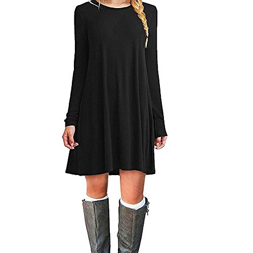 ZNYSTAR - Vestido holgado e informal de manga corta para mujer, estilo camiseta, para primavera, verano u otoño Manga larga negra. M