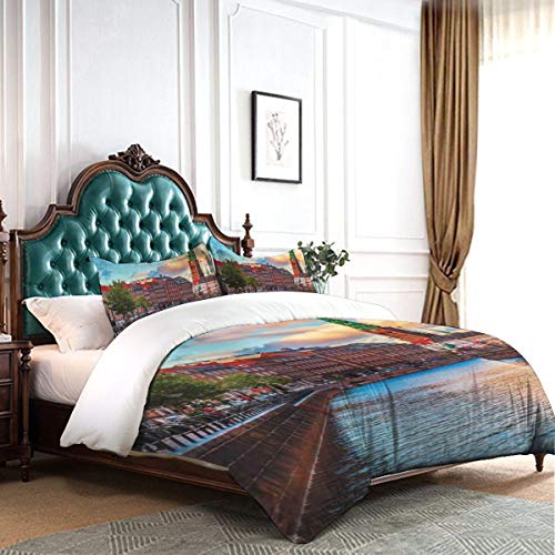 ZOANEN Puesta del Sol de Europa de Copenhague Posters Fundas Edredon 140x200cm con 2 Fundas De Almohada 50x80cm para La Decoración del Hotel En El Hogar Dormitorio