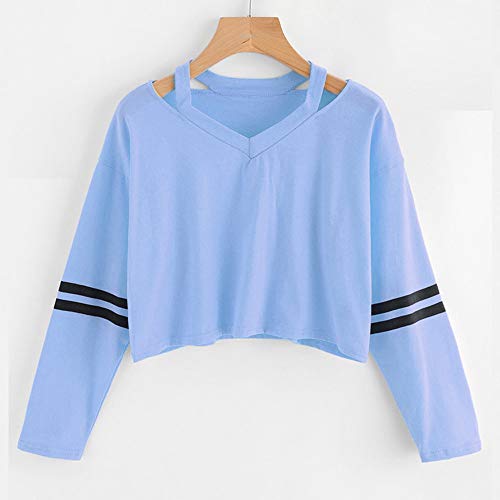 ZODOF Sudaderas Cortas para Mujer,Moda para Mujer Sudadera de Manga Larga con Cuello en V Tops Casual Blusa Contraste del Arco Iris Sudaderas Mujer Cortas Adolescente Deportiva Sweatshirt Blusa Tops