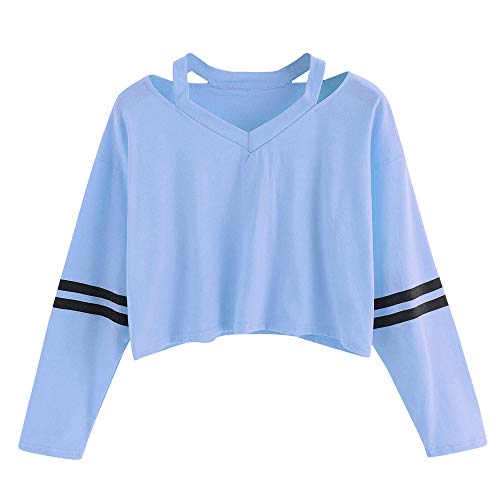 ZODOF Sudaderas Cortas para Mujer,Moda para Mujer Sudadera de Manga Larga con Cuello en V Tops Casual Blusa Contraste del Arco Iris Sudaderas Mujer Cortas Adolescente Deportiva Sweatshirt Blusa Tops