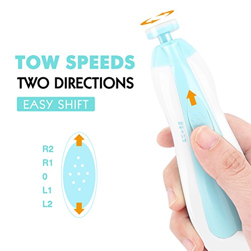 Zooawa kit de cortaúñas para bebés mamás, Juego de manicura para los dedos y pies de bebés y adultos, eléctrico cortador de uñas, con luz LED, Batería AA - Azul Claro