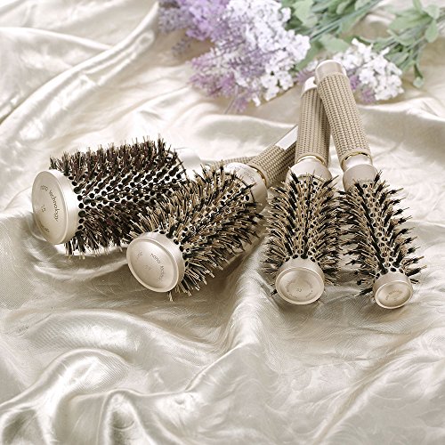 zroven 45mm cerámica ronda cepillo de pelo de cerda ronda cepillo de pelo Nano de goma de nylon térmico mango pelo curling peinado