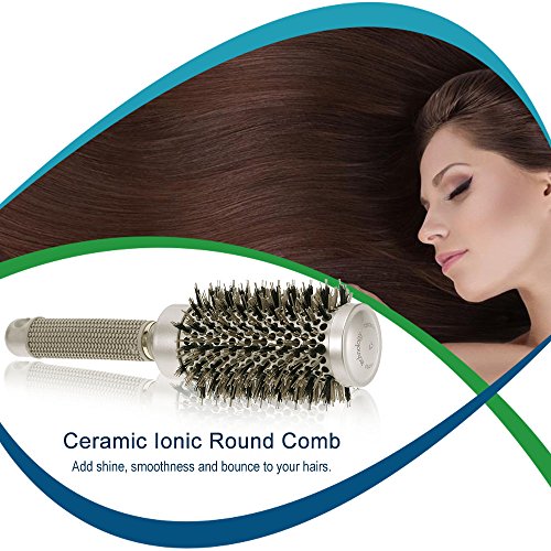 zroven 45mm cerámica ronda cepillo de pelo de cerda ronda cepillo de pelo Nano de goma de nylon térmico mango pelo curling peinado