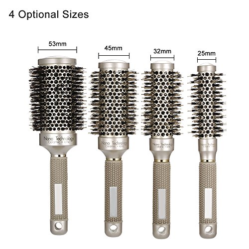 zroven 45mm cerámica ronda cepillo de pelo de cerda ronda cepillo de pelo Nano de goma de nylon térmico mango pelo curling peinado