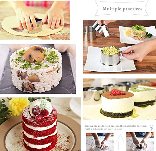ZSWQ Aros Redondos, Juego de moldes para postres,Aros Emplatar,Molde de Pastel Acero Inoxidable Contiene 8 Anillas y 8 Alimentos pressen