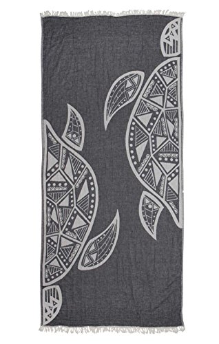 ZusenZomer Fouta Playa Toalla Hammam XL 95x200 - Toalla Turca Grande para Vacaciones Playa Sauna - 100% Algodón - Comercio Justo Toallas Hammam (Gris, Tortuga - 95 x 200 cm)