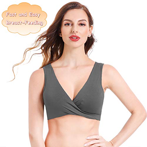 ZUXNZUX Sujetador Lactancia Mujer Maternidad Sujetadores para Premamá Enfermería Sostén Embarazada Amamantamiento Ropa Interior Bralette Sueño Relleno Comodo Transpirable -Beige/Gris L