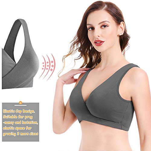 ZUXNZUX Sujetador Lactancia Mujer Maternidad Sujetadores para Premamá Enfermería Sostén Embarazada Amamantamiento Ropa Interior Bralette Sueño Relleno Comodo Transpirable -Beige/Gris L