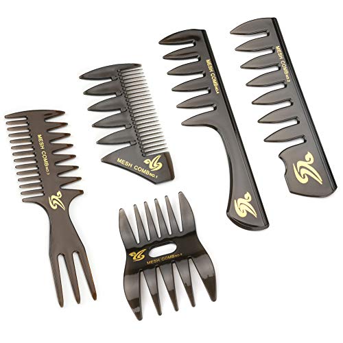 Zwini peine estilismo conjunto de 5 peine de dientes anchos anti estática peine de peluquería profesional peine conjunto para hombres niños