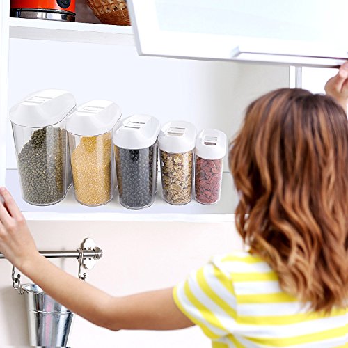 ZWOOS Plástico de Alimentos Secos Cereale Caja de Almacenamiento de La Cocina Dispensador de Contenedores con Tapa Hermética, Set de 5