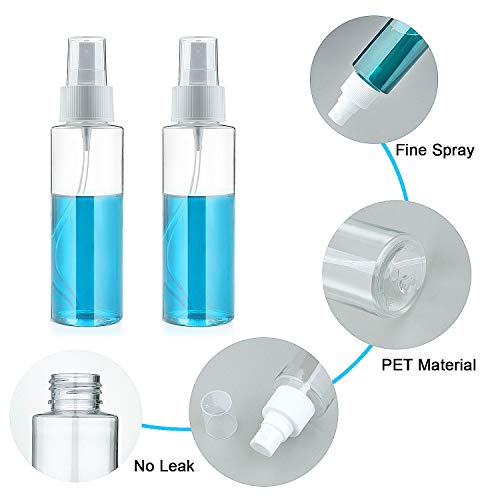 ZWOOS Transparente Bote Spray Botellas, 6 * 100ml Botes Botella de Pulverizacion Vacíos Botella Cosmetica de Viaje con 2 Embudo, para Salir, Viajar, Maquillaje Cosmético
