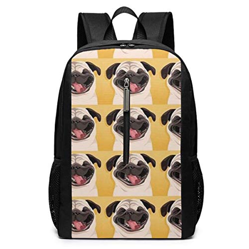 ZYWL Funny Pug Smile Mochila, Mochila para computadora portátil Duradera para Negocios, Resistente al Agua Bolsa para computadora de la Escuela universitaria Regalos para Hombres y Mujeres, 17 pulgad