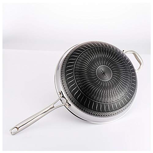 ZzheHou Sartén De Doble Cara Patrón De Pantalla Completa Wenwu Manija Inoxidable Al por Mayor Wok Antiadherente Permite Fumar En El Pan (Color : Stainless Steel, Size : 32cm)
