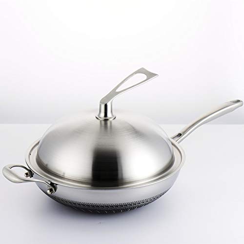 ZzheHou Sartén De Doble Cara Patrón De Pantalla Completa Wenwu Manija Inoxidable Al por Mayor Wok Antiadherente Permite Fumar En El Pan (Color : Stainless Steel, Size : 32cm)