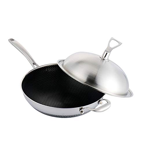 ZzheHou Sartén De Doble Cara Patrón De Pantalla Completa Wenwu Manija Inoxidable Al por Mayor Wok Antiadherente Permite Fumar En El Pan (Color : Stainless Steel, Size : 32cm)