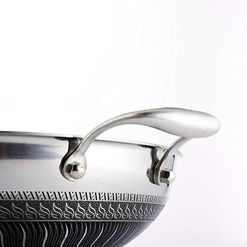 ZzheHou Sartén De Doble Cara Patrón De Pantalla Completa Wenwu Manija Inoxidable Al por Mayor Wok Antiadherente Permite Fumar En El Pan (Color : Stainless Steel, Size : 32cm)