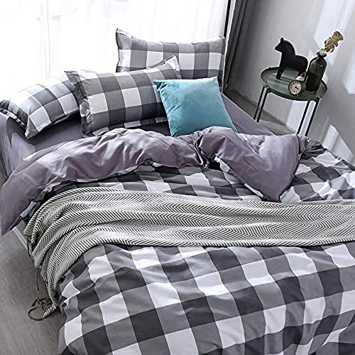 zzkds Juego de Cama con Funda nórdica, diseño de patrón a Cuadros de Moda, Juego de Funda nórdica de Microfibra y Funda B Cama 135-180x220cm