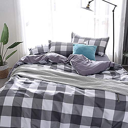 zzkds Juego de Cama con Funda nórdica, diseño de patrón a Cuadros de Moda, Juego de Funda nórdica de Microfibra y Funda B Cama 135-180x220cm