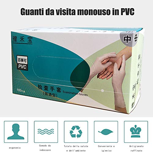 ZZLYZ Desechable De PVC Guantes Transparentes, 100 Unidades por Caja, Que Se Utilizan En La Inspección De Hospital, Laboratorio De Limpieza del Hogar, Guantes Engrosadas (Cuatro Tamaños),M