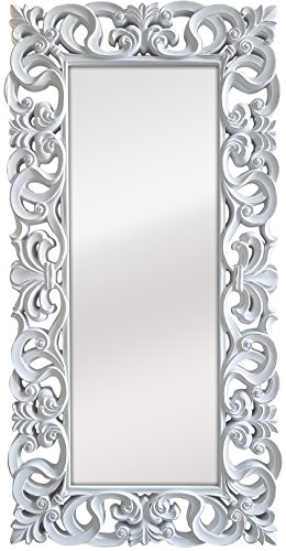 -Espejo Fabricado en España y Decorado a Mano- Medida Exterior 88x178 cm, Medida de Espejo 48x138 cm. Espejo Decorativo de Pared Modelo Goya Color Blanco decapé