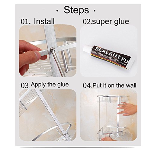 - Estante esquinero para ducha con 2 estantes, no es necessario prácticas agujeros sul muro para instalación, de aluminio, con de ganchos