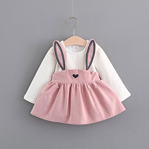 0-3 Años Bebé NiñA Vestido De Manga Larga del Conejo Lindo Traje Vestido del Vendaje Otoño Ropa (6-12 Meses, Rosa)