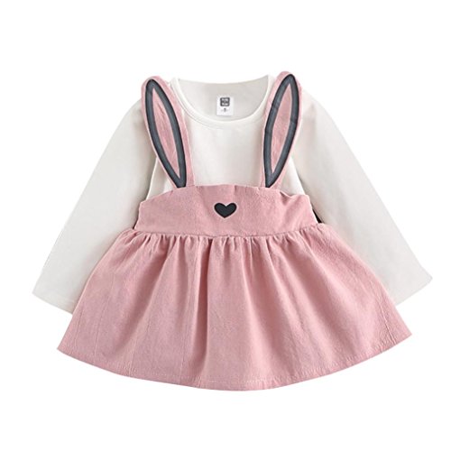 0-3 Años Bebé NiñA Vestido De Manga Larga del Conejo Lindo Traje Vestido del Vendaje Otoño Ropa (6-12 Meses, Rosa)
