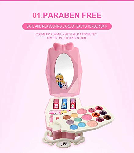 0BEST Juego Juguetes Maquillaje para niños, Caja Belleza portátil Lavable para niñas, Juguete Maquillaje para niñas, Regalo cumpleaños Navidad de Halloween