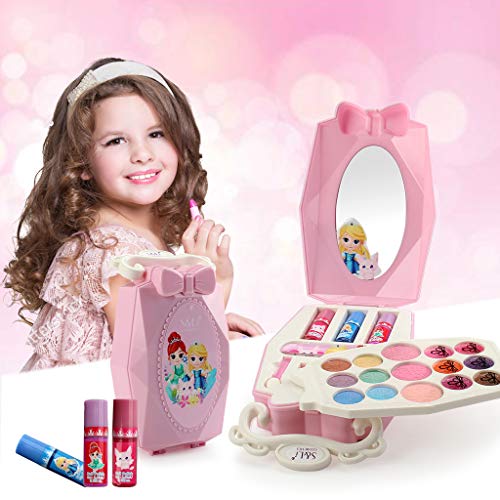 0BEST Juego Juguetes Maquillaje para niños, Caja Belleza portátil Lavable para niñas, Juguete Maquillaje para niñas, Regalo cumpleaños Navidad de Halloween