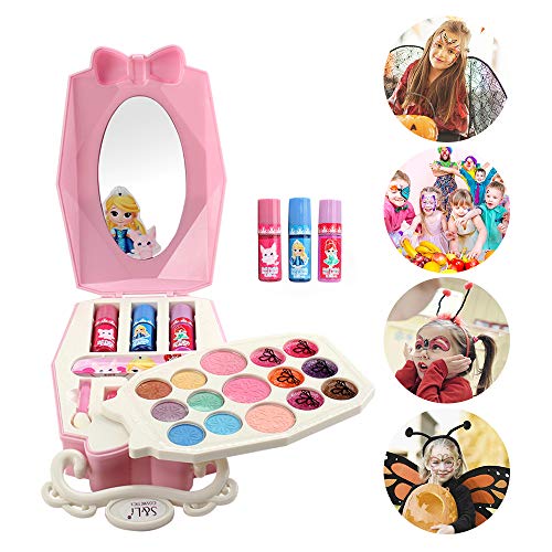 0BEST Juego Juguetes Maquillaje para niños, Caja Belleza portátil Lavable para niñas, Juguete Maquillaje para niñas, Regalo cumpleaños Navidad de Halloween