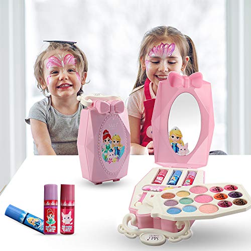 0BEST Juego Juguetes Maquillaje para niños, Caja Belleza portátil Lavable para niñas, Juguete Maquillaje para niñas, Regalo cumpleaños Navidad de Halloween