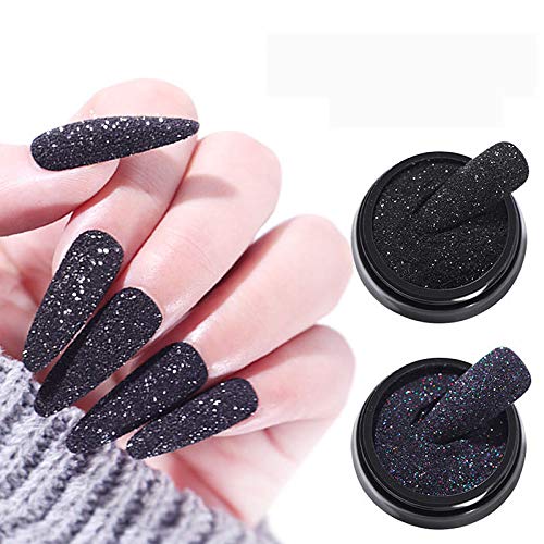 1 Caja Láser Brillante Azúcar Brillo de uñas Polvo Nail Art Pigmento Polvo Manicura Decoraciones Negro Blanco