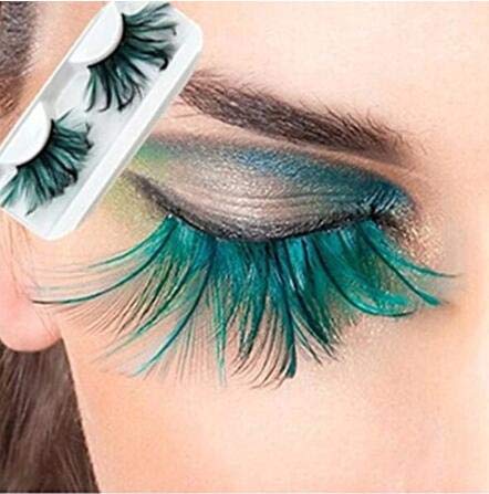 1 par de pestañas postizas de plumas largas y gruesas para mujer, color verde, extensas, para fiestas de espectáculos, disfraces, disfraces, disfraces, Halloween