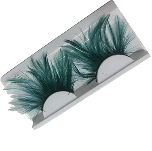 1 par de pestañas postizas de plumas largas y gruesas para mujer, color verde, extensas, para fiestas de espectáculos, disfraces, disfraces, disfraces, Halloween