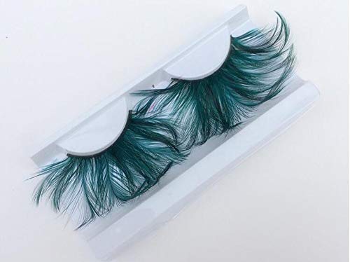 1 par de pestañas postizas de plumas largas y gruesas para mujer, color verde, extensas, para fiestas de espectáculos, disfraces, disfraces, disfraces, Halloween