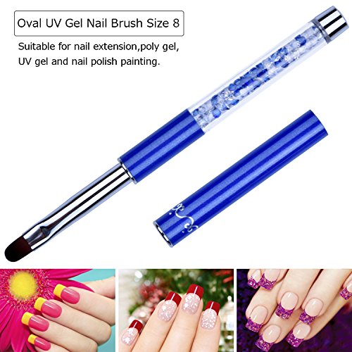 1 Unid Oval UV Gel Nail Brush Rhinestone Mango Profesional Nail Art Tools Tamaño 8