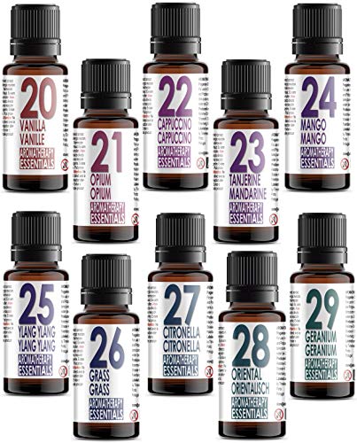 10 Botellas Aceites Perfumados en Caja de Regalo Para Aromaterapia Con Aceites Esenciales Puros. Hechos en Alemania. Colección Aromatherapy Essentials 20-29 -