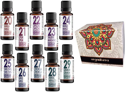 10 Botellas Aceites Perfumados en Caja de Regalo Para Aromaterapia Con Aceites Esenciales Puros. Hechos en Alemania. Colección Aromatherapy Essentials 20-29 -