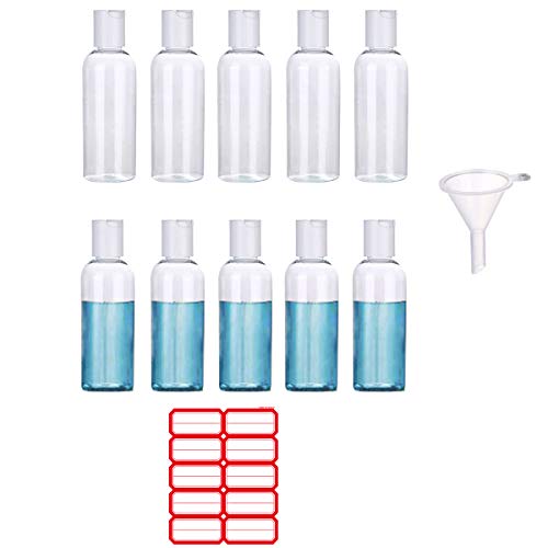 10 Pcs Trasparente Bottiglie da Viaggio,Bottigliette Ricaricabili con Tappo a Pressione con Due Imbuti Bottiglie Vuoto Trasparente per Lozioni Liquide, Bottiglie Plastica vuote da Viaggio (100 ml)